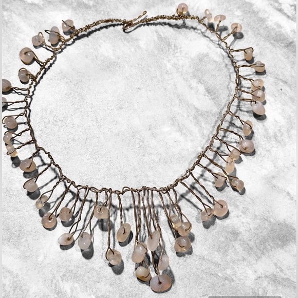 Handcrafted w wire choker necklace w clear Quartz stones Peru native made - Picture 2 of 6